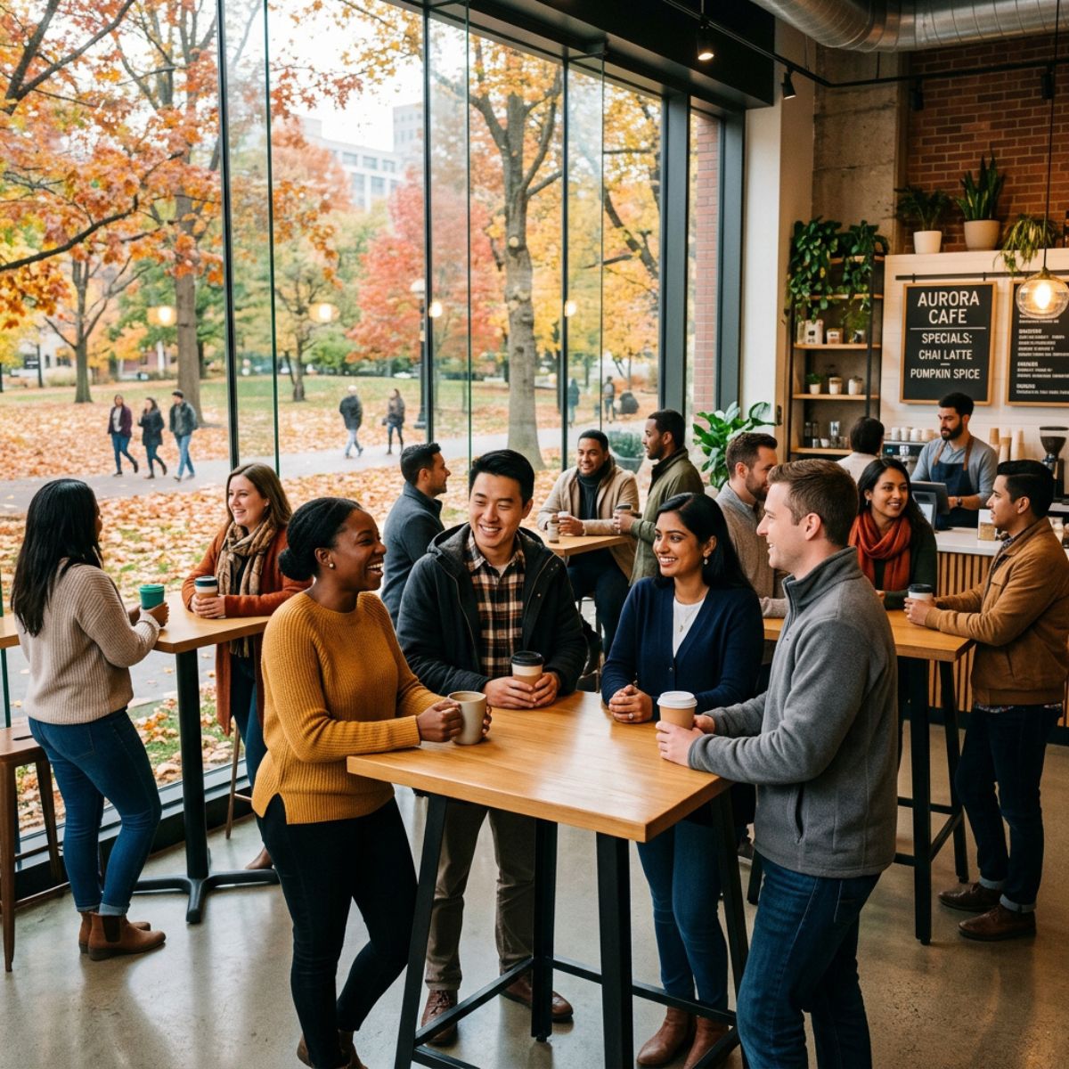 zona de café en oficina para conversaciones espontáneas del equipo